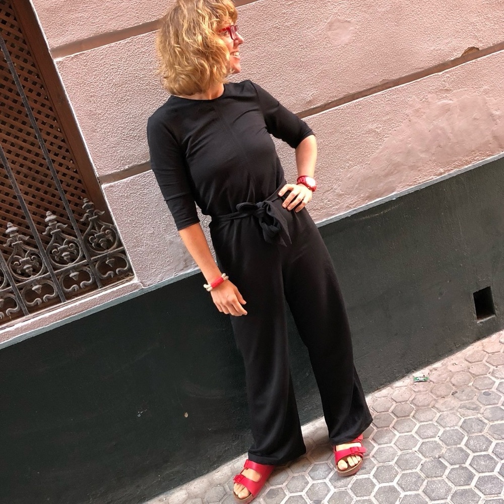 Mango Black Wide-Leg Jumpsuit with Tie Waist